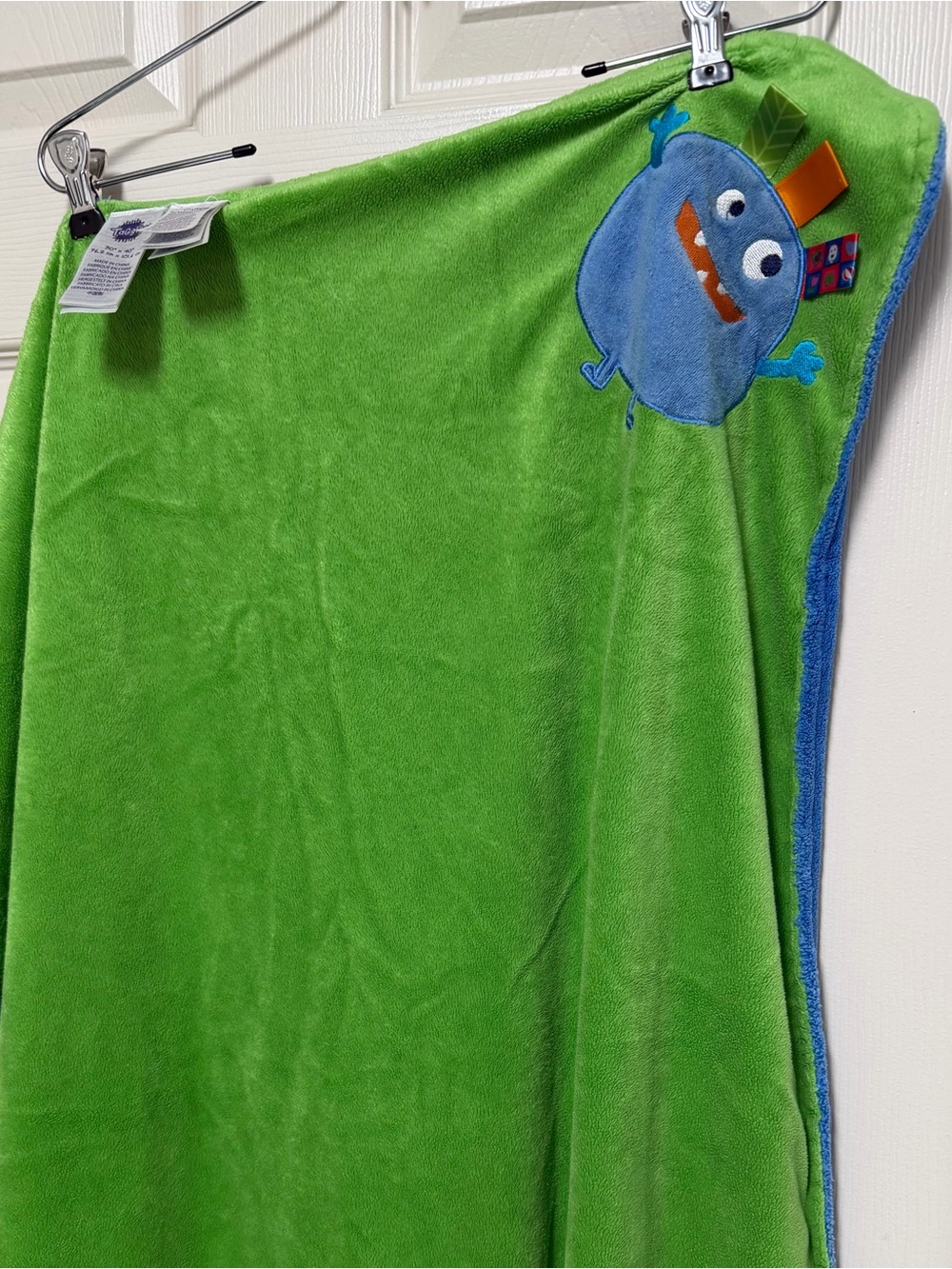 Taggies Green & Blue Plush Baby Blanket with Monster Applique